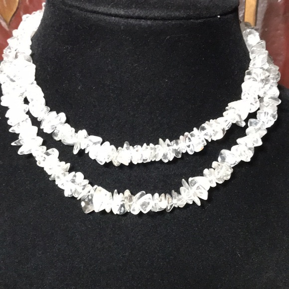 Semiprecious Stone Quartz Crystal Polished Nugget Necklace 31”L Strand EVC - Picture 3 of 5